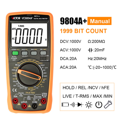 Victor VC9804A+ 9804 Taschenmultimeter True RMS AC DC 1000V 20A Multimeter digital