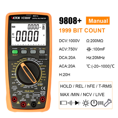 VICTOR VC9808+ digitaler Multimeter 2000uF Kapazitätsmesser 10MHz Frequenztemperatur- und Induktivitätsmessung mit LCR-Test