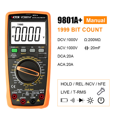 Victor VC9801A+ 9801 Taschen-Multimeter Wahrer RMS-Temperatur-Kapazitätstester