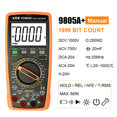 VICTOR VC9805A+1999(3 1/2) Richtiger RMS-Digital-Multimeter Tester Widerstandsmessung AC DC 1000V 20A Voltmeter Ammeter