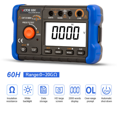 VICTOR60H Anzeige Digitale Isolierungstester 1000V mit Datenaufzeichnung Megohmmeter