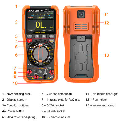 VICTOR 9801Pro Digitalmultimeter mit TFT-Bildschirm und 6000-Zähler-Anzeige
